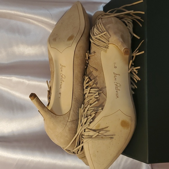 Sam Edelman  Beige Suede  Fringed Marion Ankle Booties Heels - Picture 9 of 9